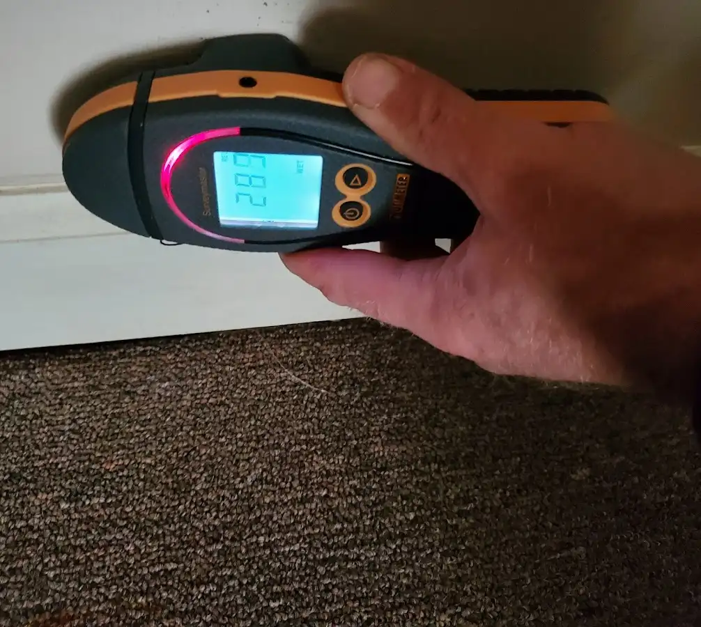 Moisture detection at baseboard during Burst Pipe Cleanup in Cleveland